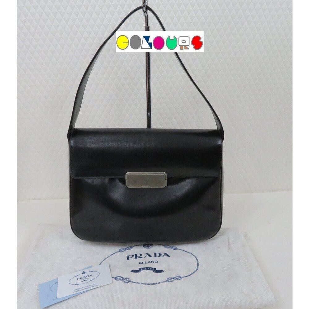 Prada Vitello Metallo flap shoulder bag black leather